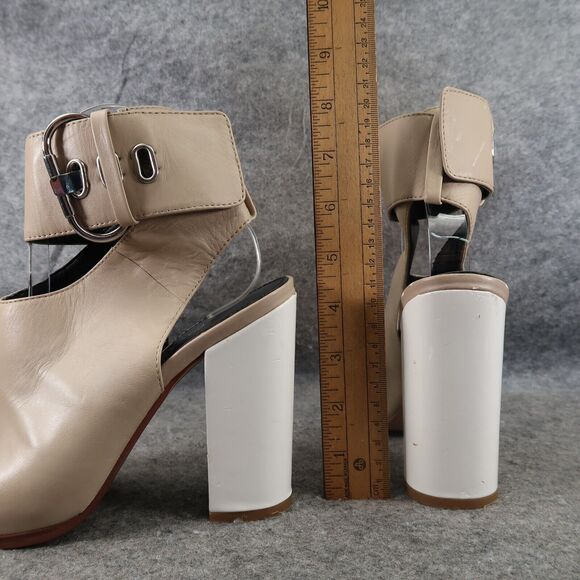 Aldo Shoes Womens 7.5 Pumps Ankle Wrap Buckle Bootie Peep Toe Leather Block Heel - Picture 6 of 16